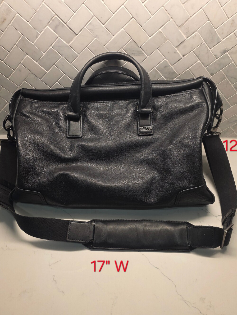 TUMI Black Leather Travel Weekender Duffle Briefcase Bag Add-a-Bag Sleeve